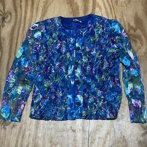 Patra vintage jacket blazer shirt women 12 sheer sleeve button @C2